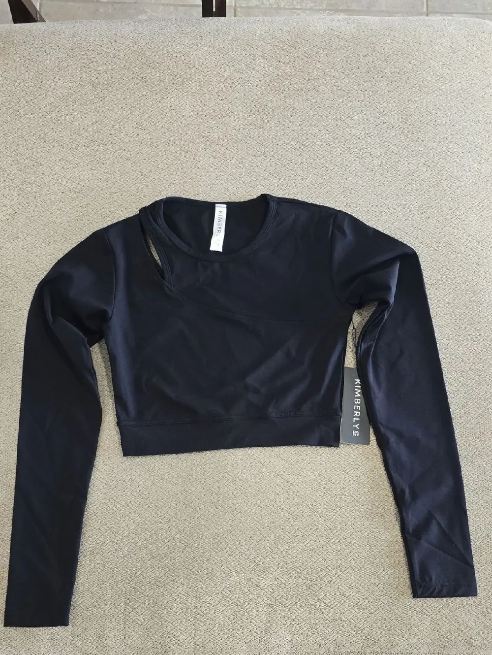 Kimberly C Black Long Sleeve Athletic Crop Top - Size Small